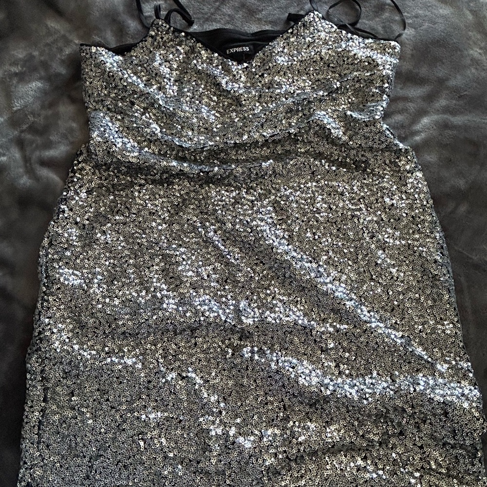 Express Glittering Silver Mini Dress